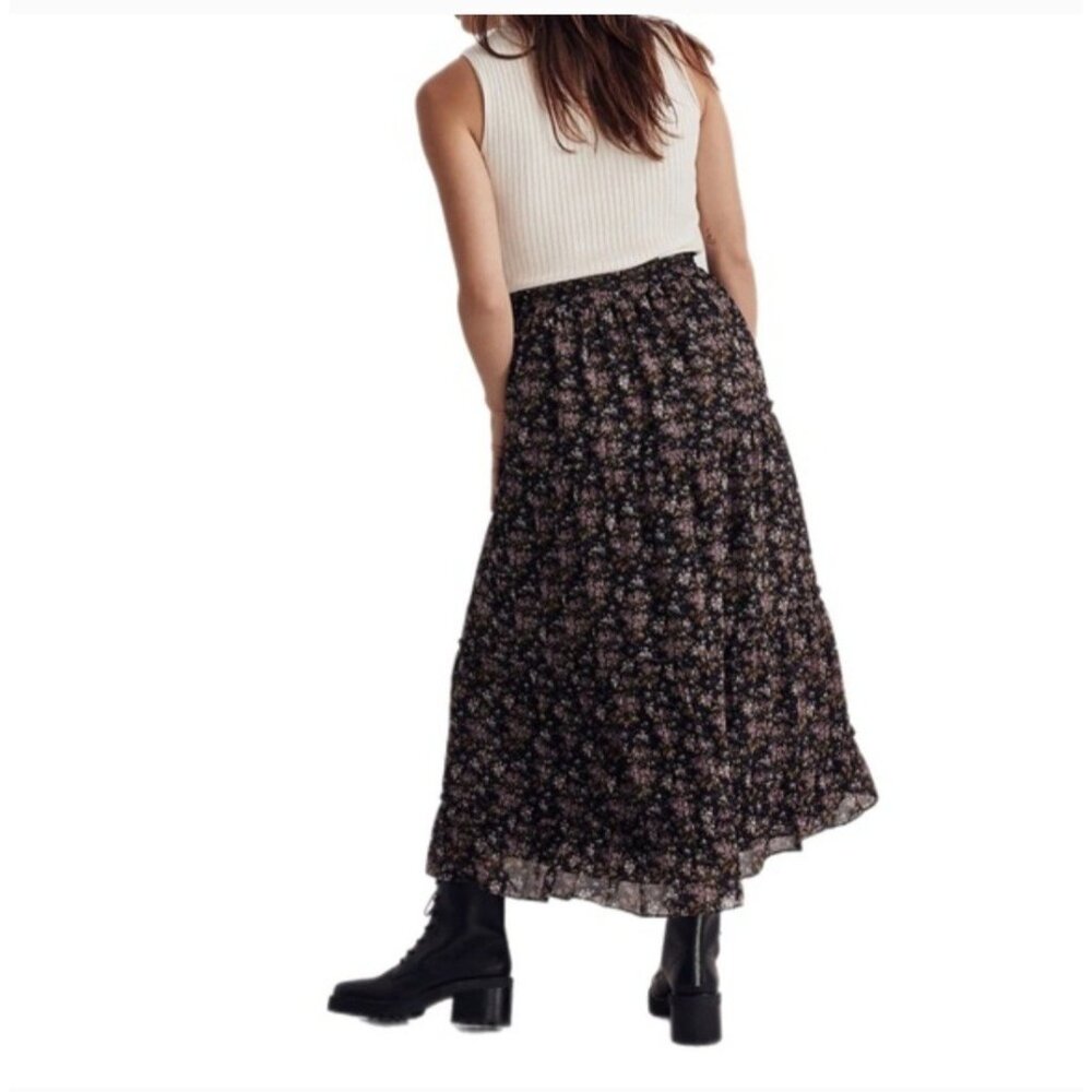 Madewell Crinkle Georgette Tiered Maxi Skirt In Blurred Blooms - Picture 3 of 10